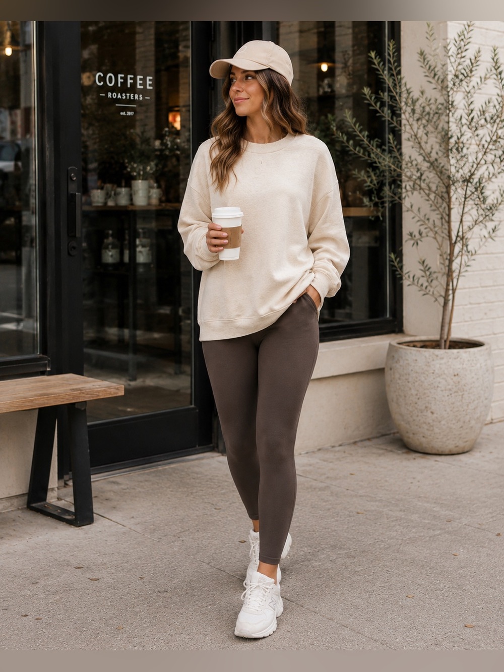 ☕️AERIE Bubble Sleeve Crew Neck Sweatshirt in Heather Frost Cream - XL